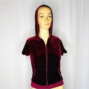 Hooded Velvety Deep Burgundy Red Feminine Fun Zip Up